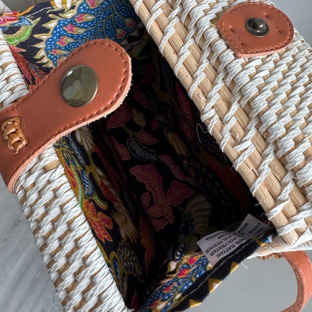 Woven Straw Crossbody Bag with Brown Leather Strap - Picture 4 of 5